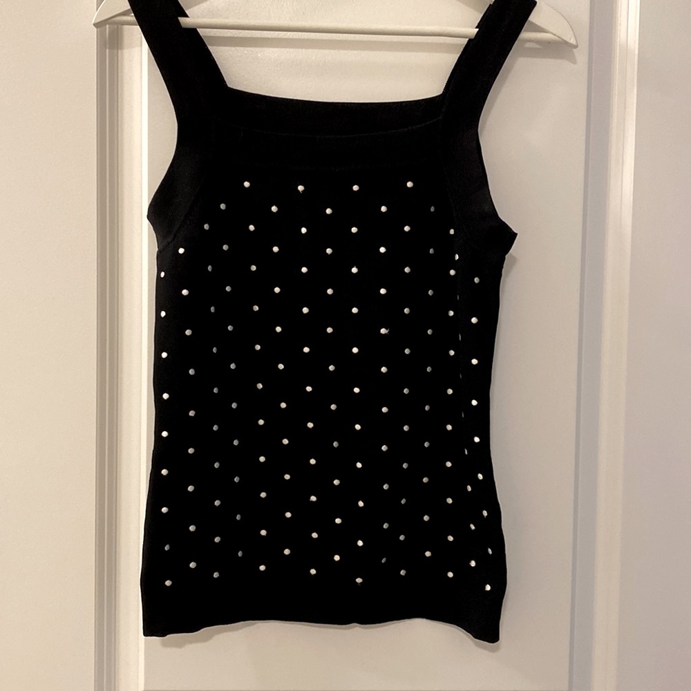 Black and white embroidered polka dot tank